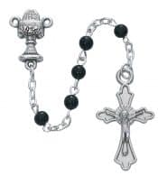 Black Glass Communion Rosary with Cross Boxed