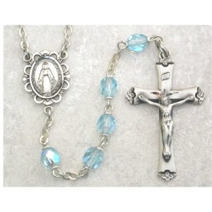 Aqua Glass March Rosary Boxed