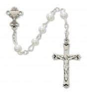 Imitation Pearl Communion Rosary Boxed