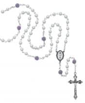 White Pearl Glass Communion Rosary Boxed