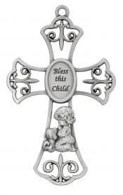 Baby Pewter Girl with Puppy Cross Boxed