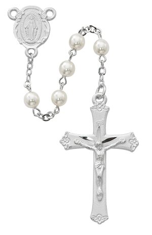 Pearl like  Glass Rosary Boxed