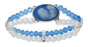 Blue and Pearl Cameo Stretch Bracelet Boxed