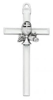 5" White Epoxy Communion Cross with Holy Card Boxed