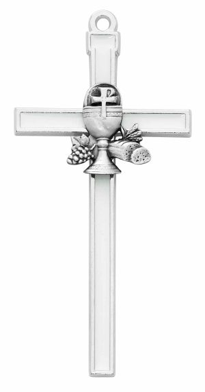 5" White Epoxy Communion Cross with Holy Card Boxed
