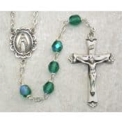 Dark Green Glass May Rosary Boxed