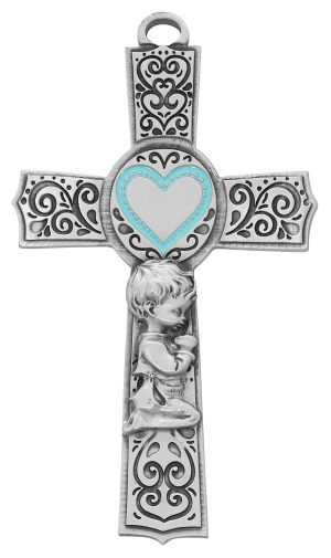 6in. Pewter Baby Boy Cross Boxed