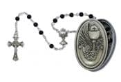 Black Wood Rosary in Pewter communion box