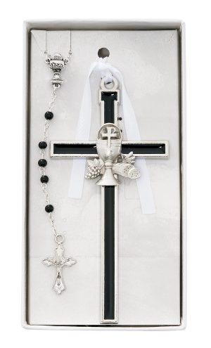 Black Communion Cross and Rosary Set Boxed
