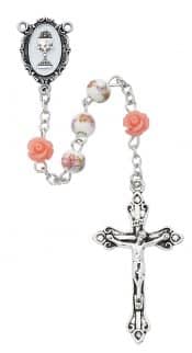 Pink Ceramic Communion Rosary, Boxed