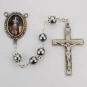 Gray Glass St Joan of Arc Rosary Boxed