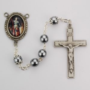 Gray Glass St Joan of Arc Rosary Boxed