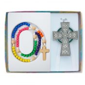 Celtic Crib Cross and Rosary Set Boxed