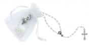 Small White Rosary and Communion Pin in Pouch