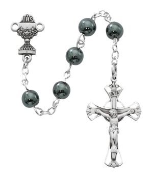 Hematite Communion Rosary Boxed