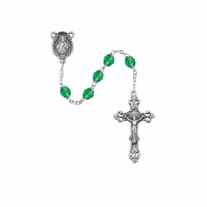 Light Green Glass August Rosary Boxed
