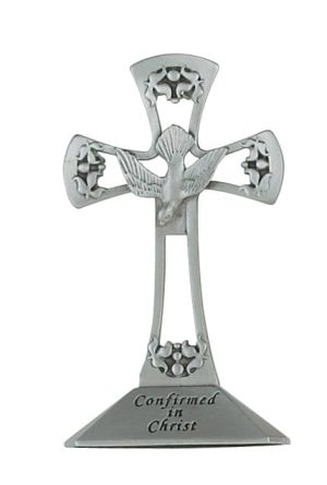 4in Standing Pewter Confirmation Cross Boxed
