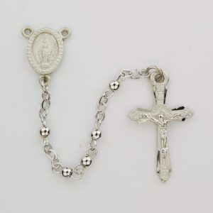 Rhodium Plated Youth Rosary Boxed