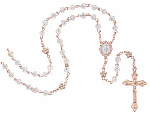 6mm Rose and Crystal Miraculous Rosary Boxed