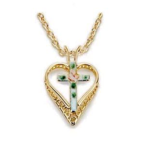 Gold over Sterling Silver Heart Cross Boxed