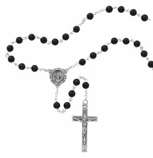 Black Onyx St Michael Rosary Boxed