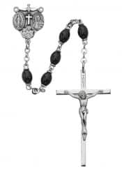 Black Glass Oval Rosary Boxed