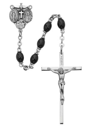 Black Glass Oval Rosary Boxed