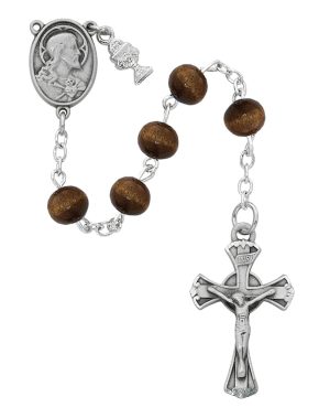 Brown Wood Communion Rosary Boxed