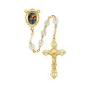 Gold Plated Lady of Sorrows Decal Rosary Boxed