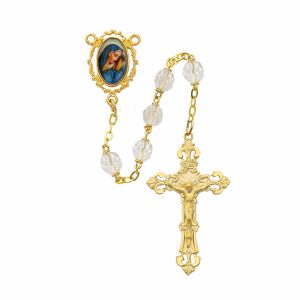 Gold Plated Lady of Sorrows Decal Rosary Boxed