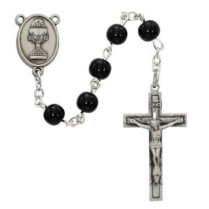 Black Glass Communion Rosary Boxed