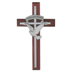 7in Holy Spirit Cherry Stained Cross Boxed