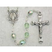 Light Green Glass August Rosary Boxed