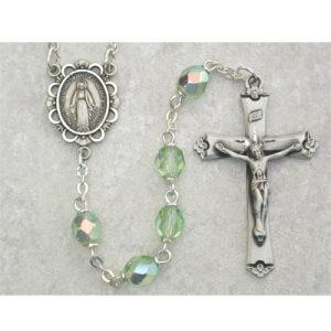 Light Green Glass August Rosary Boxed