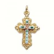 Gold over Sterling Silver Cloisonne Cross Boxed