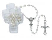 Imitation Pearl Communion Rosary with Cross Boxed