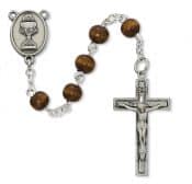 Brown Wood Communion Rosary Boxed