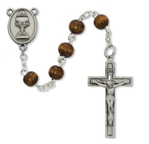 Brown Wood Communion Rosary Boxed