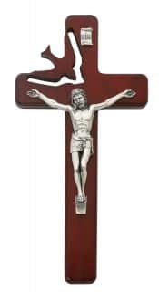 8in Cherry Stain Holy Sprit Crucifix Boxed