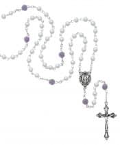 White Pearl Glass Miraculous Rosary Boxed