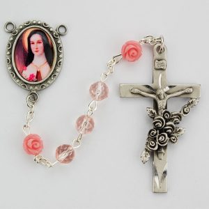 Pink Glass Therese Rosary Boxed