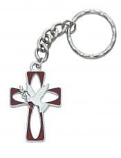 Red and White Enameled Holy Spirit Key Ring Carded