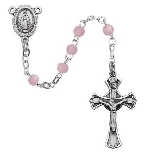 Pink Glass Youth Rosary Boxed
