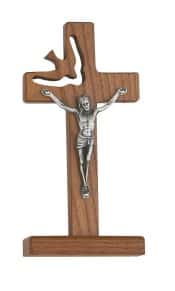 6in Walnut Standing Holy Spirit Cross Boxed