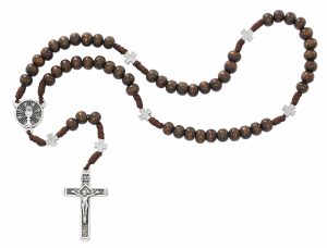 7.5mm Brown Wood Corded Chalice Rosary Boxed