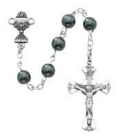 Hematite Communion Rosary Boxed