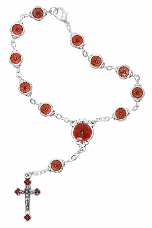 Red Enameled Auto Rosary Carded