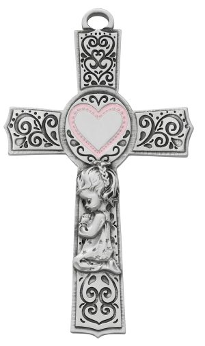 6in. Pewter Baby Girl Cross Boxed