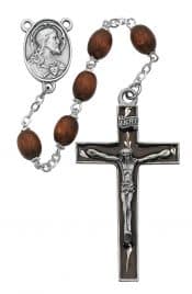 Brown Oval Wood Rosary Boxed