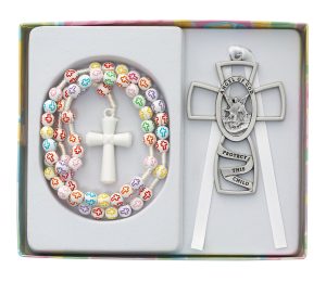 Multi-Color Cross Rosary with Crib medal Boxed